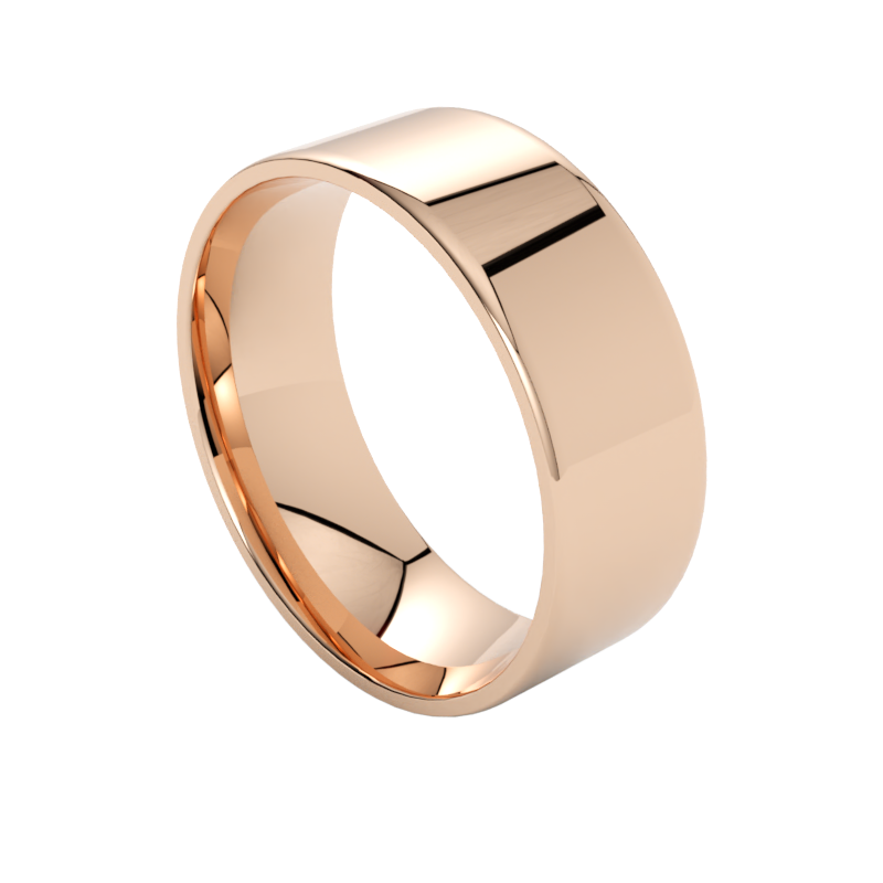 Płaska szeroka obrączka ślubna z różowego złota